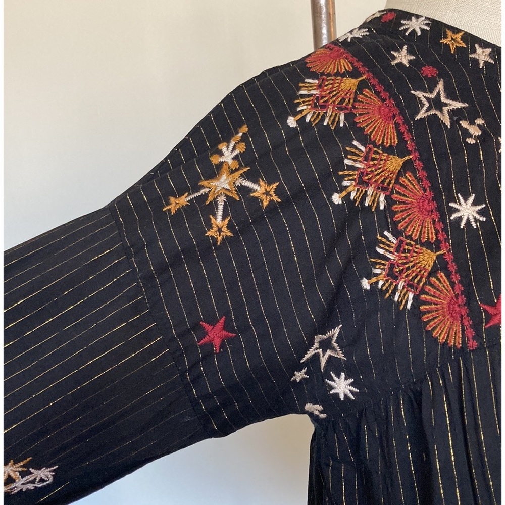 Johnny Was Astraea embroidered v-neck blouse, long sleeves, striped, boho, XS - Picture 4 of 15